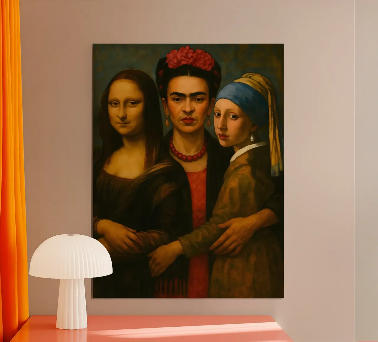 Monna Lisa Frida Kahlo Ragazza con l'orecchino di perla poster con telaio in legno da ARTOMATIC