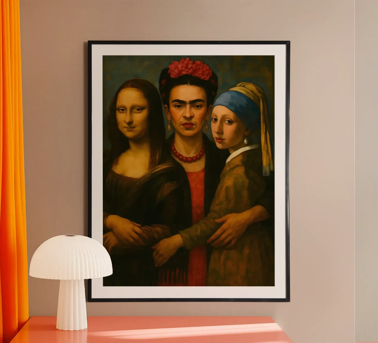 Monna Lisa Frida Kahlo Ragazza con l'orecchino di perla poster con telaio in legno da ARTOMATIC