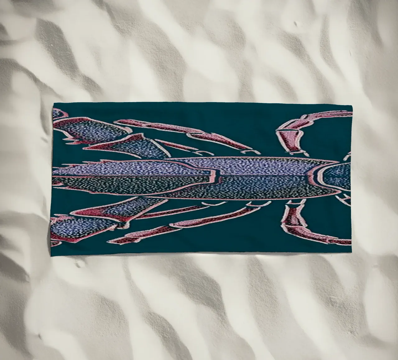 Lobster, shells and claws beach towel by Carinaprint