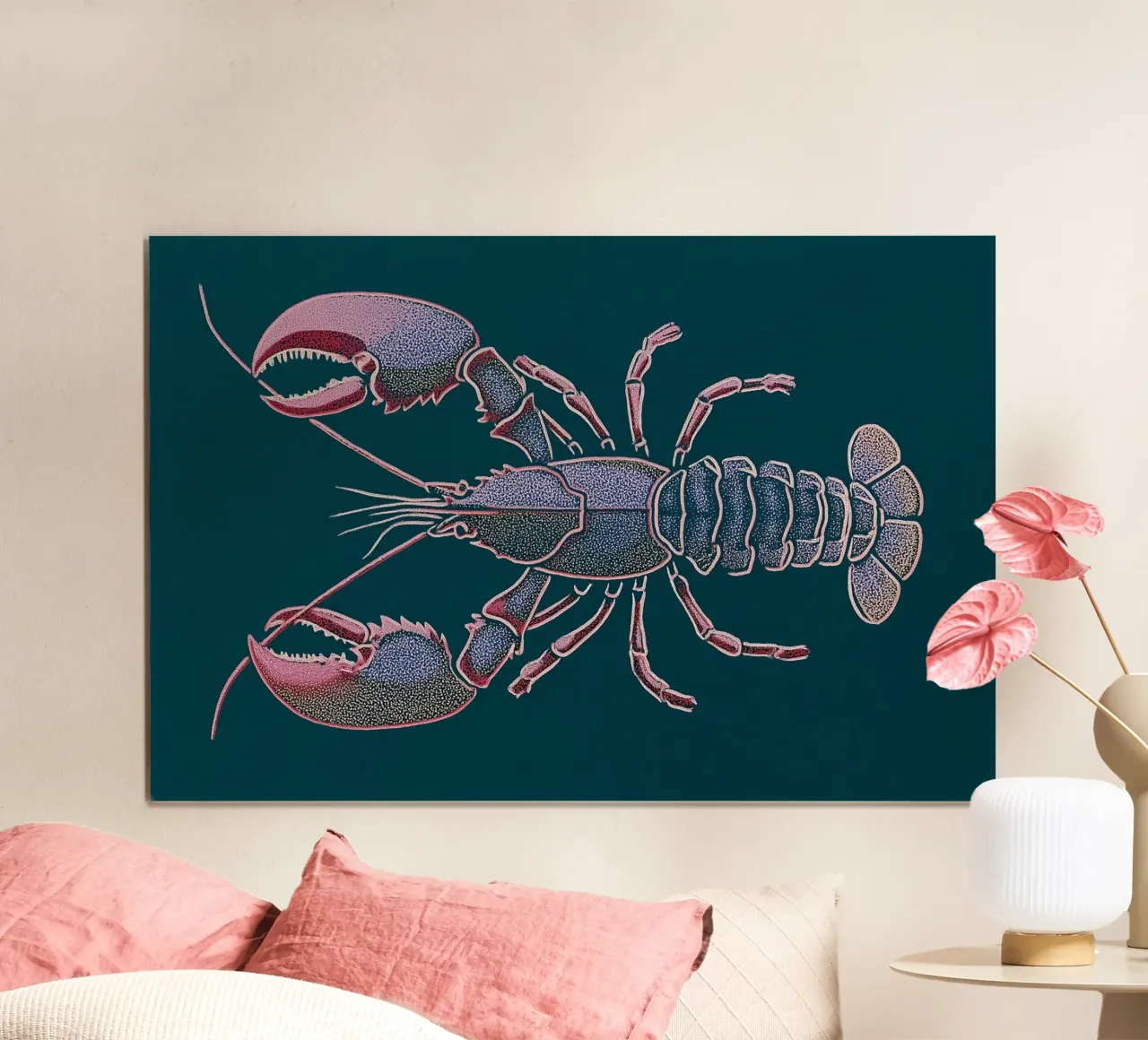 Lobster, shells and claws poster with wooden frame by Carinaprint