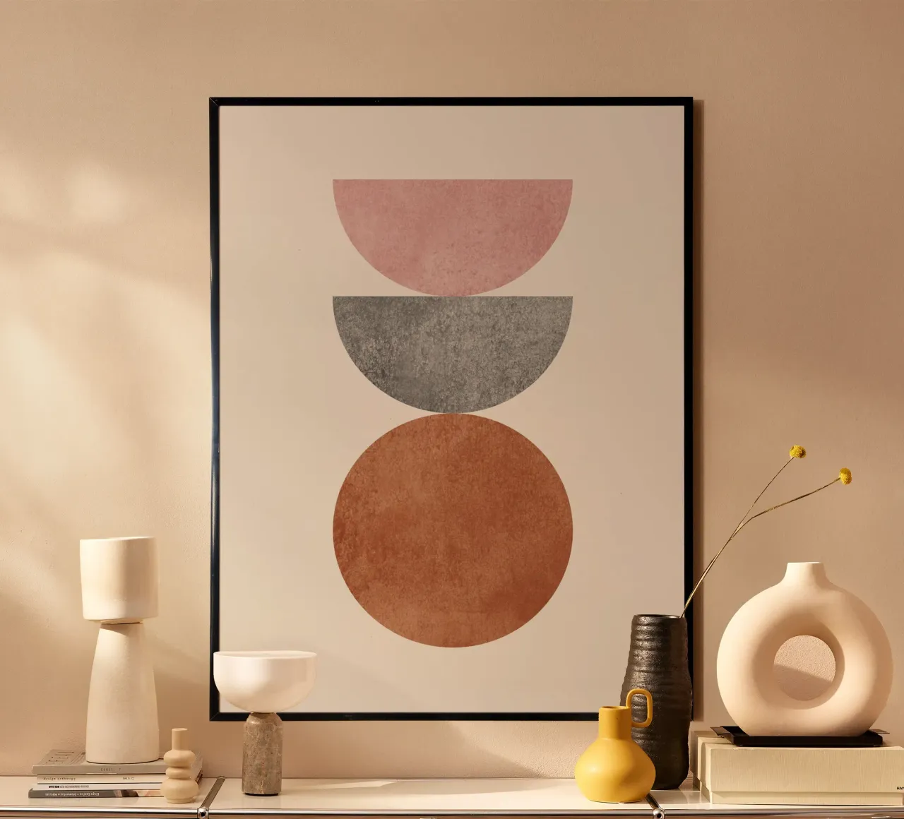 Woodblock del Medioevo Moderno - Rosa Marrone poster con telaio in legno da MoonlightPrint