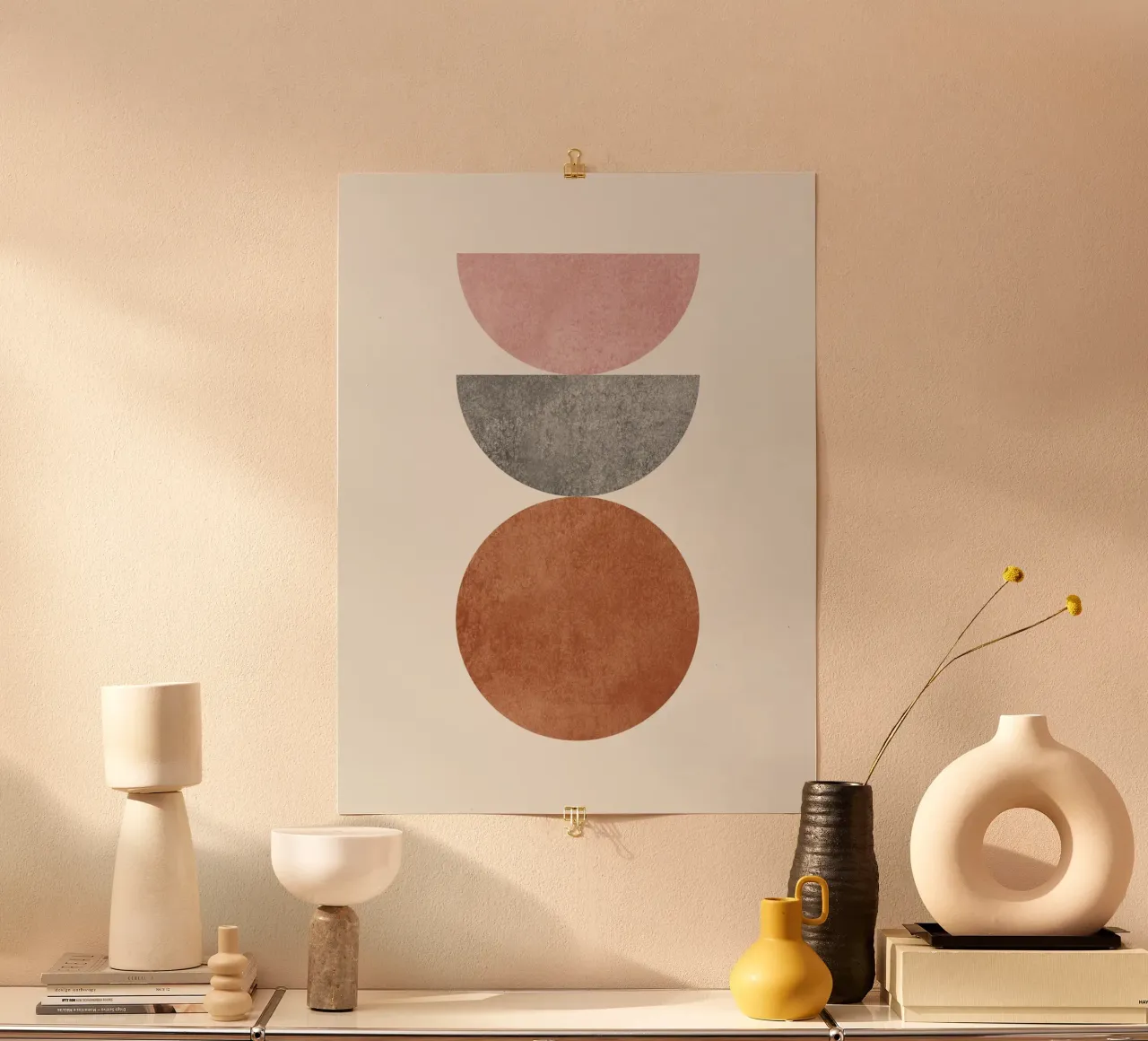 Woodblock del Medioevo Moderno - Rosa Marrone poster con telaio in legno da MoonlightPrint