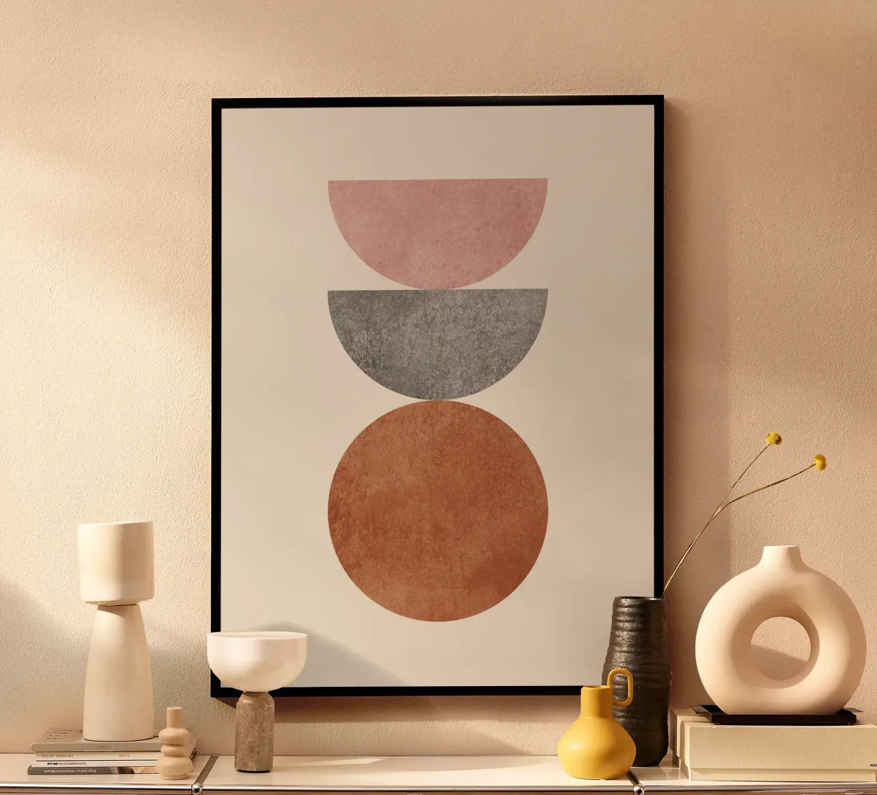 Woodblock del Medioevo Moderno - Rosa Marrone poster con telaio in legno da MoonlightPrint