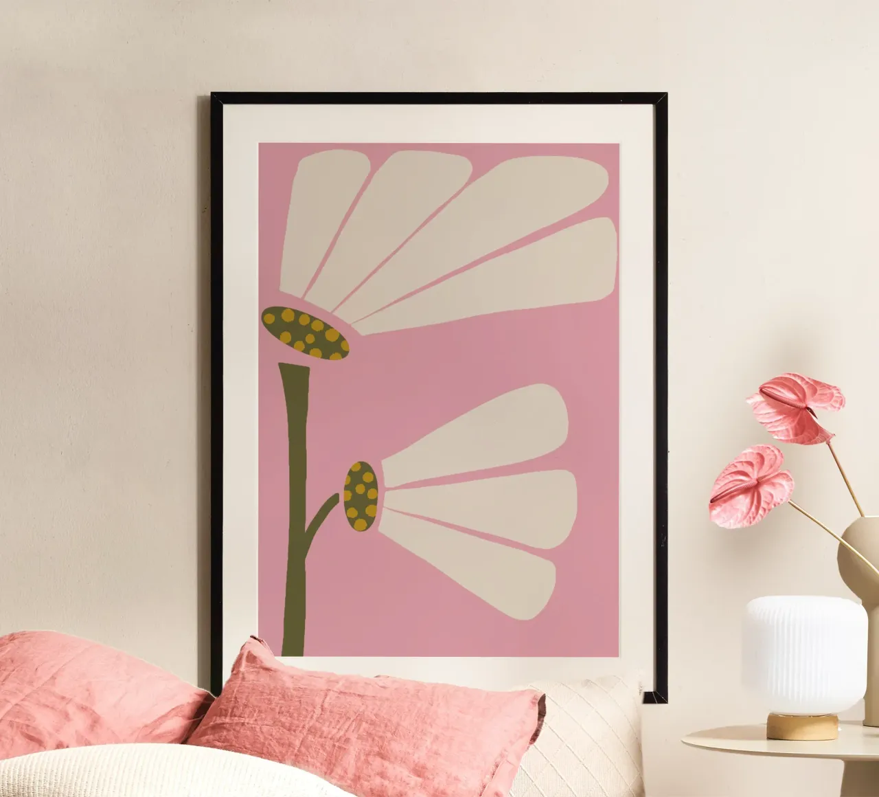 Delizia floreale retrò - Rosa moderna di metà secolo poster con telaio in alluminio da susanacosta
