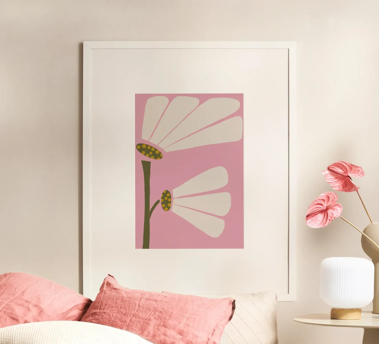 Delizia floreale retrò - Rosa moderna di metà secolo poster con telaio in alluminio da susanacosta