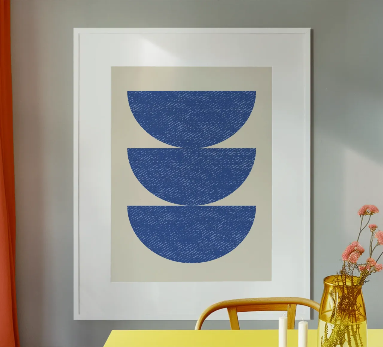 Medio círculo 3 - Azul poster con marco de madera de MoonlightPrint