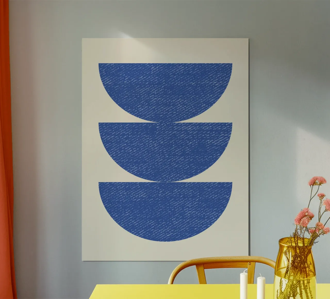 Medio círculo 3 - Azul poster con marco de madera de MoonlightPrint