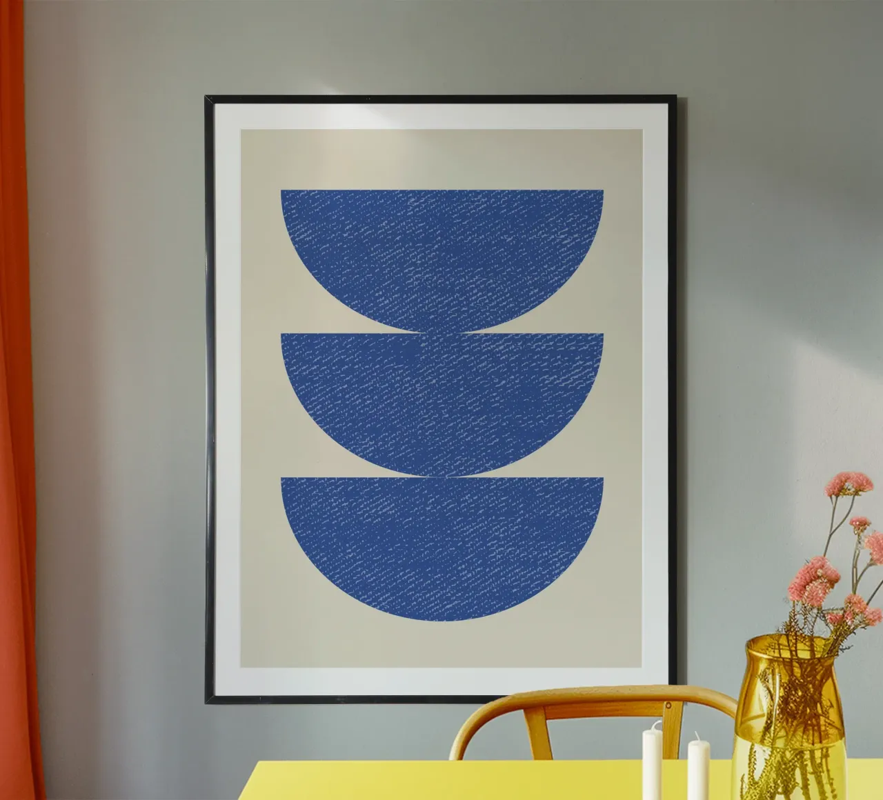 Medio círculo 3 - Azul poster con marco de madera de MoonlightPrint