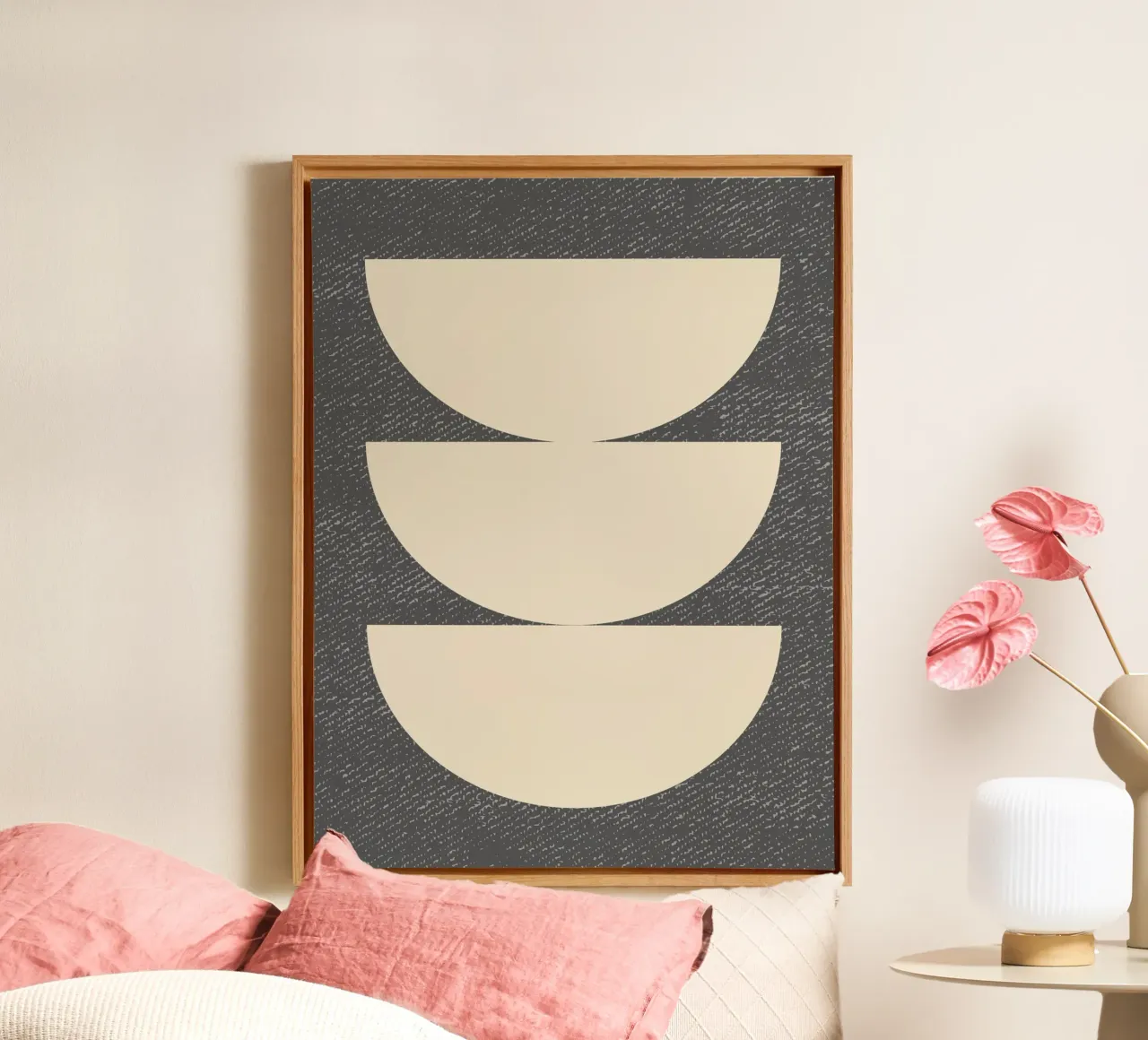 Halfcirkel 3 - Beige Grijs canvas met Baklijst van MoonlightPrint