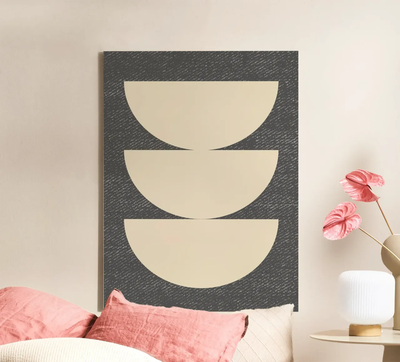 Halfcirkel 3 - Beige Grijs canvas met Baklijst van MoonlightPrint