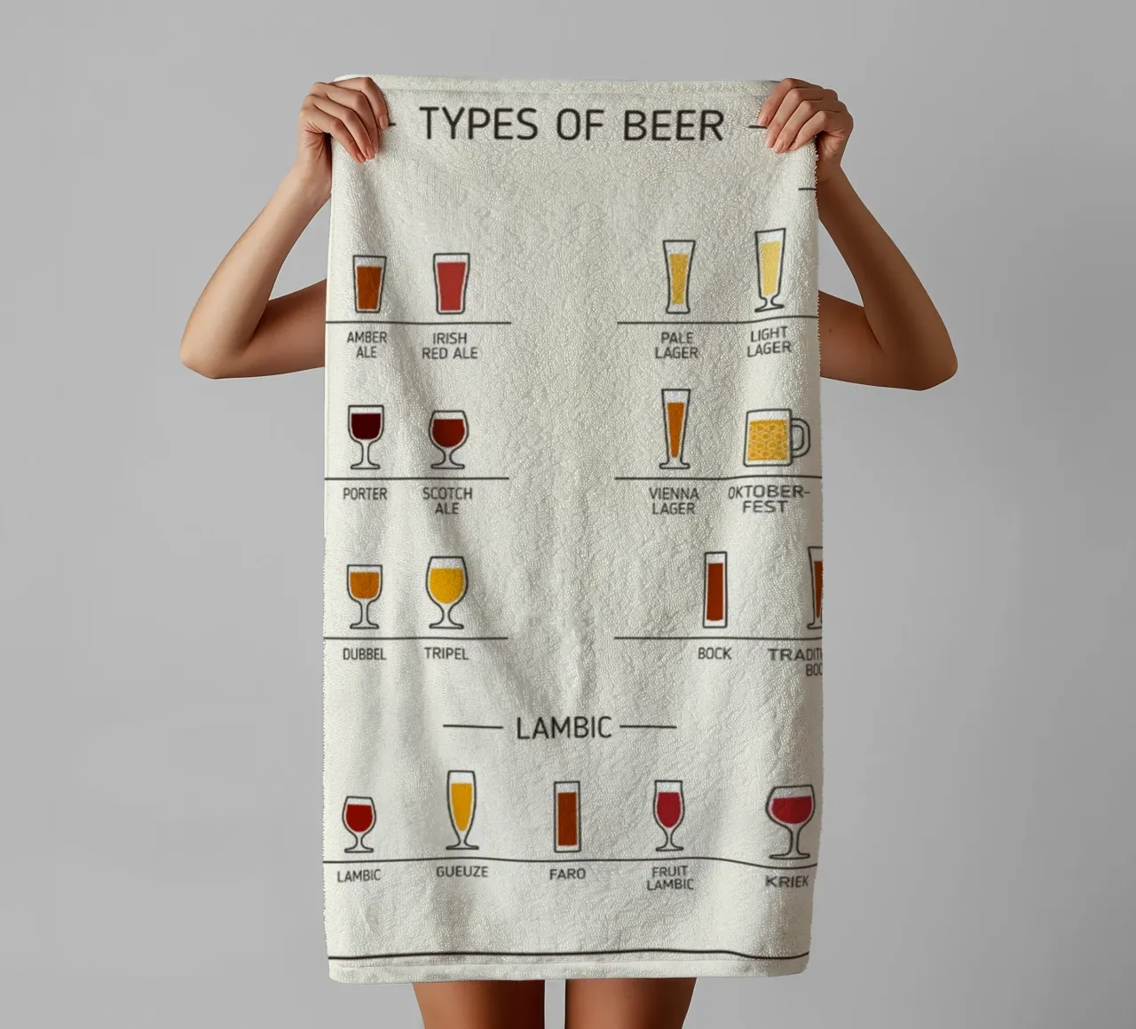 tipi di birra ALE e LAGER asciugamano da bagno da Danielshop