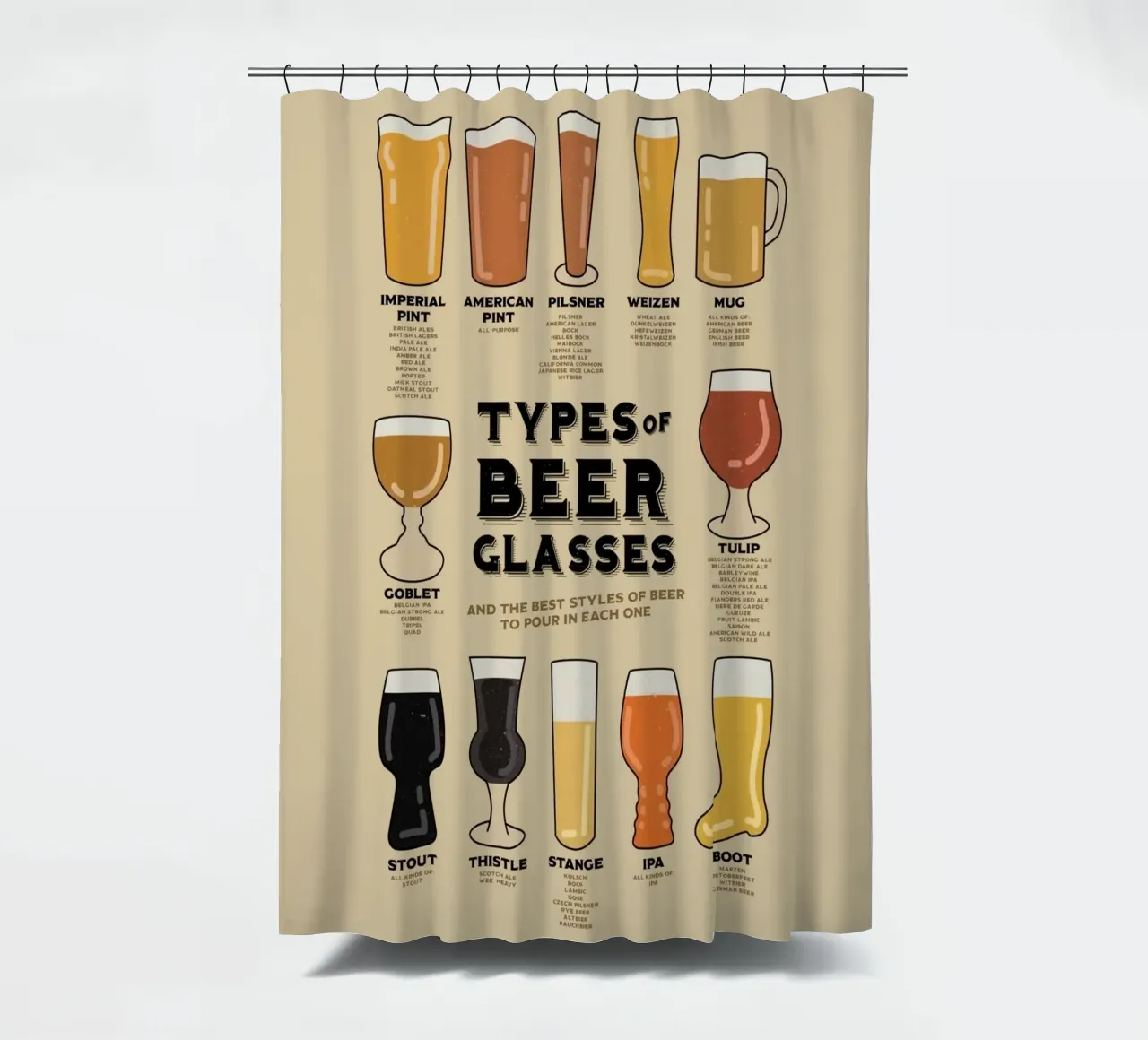 types of beer glasses shower curtain by Danielshop