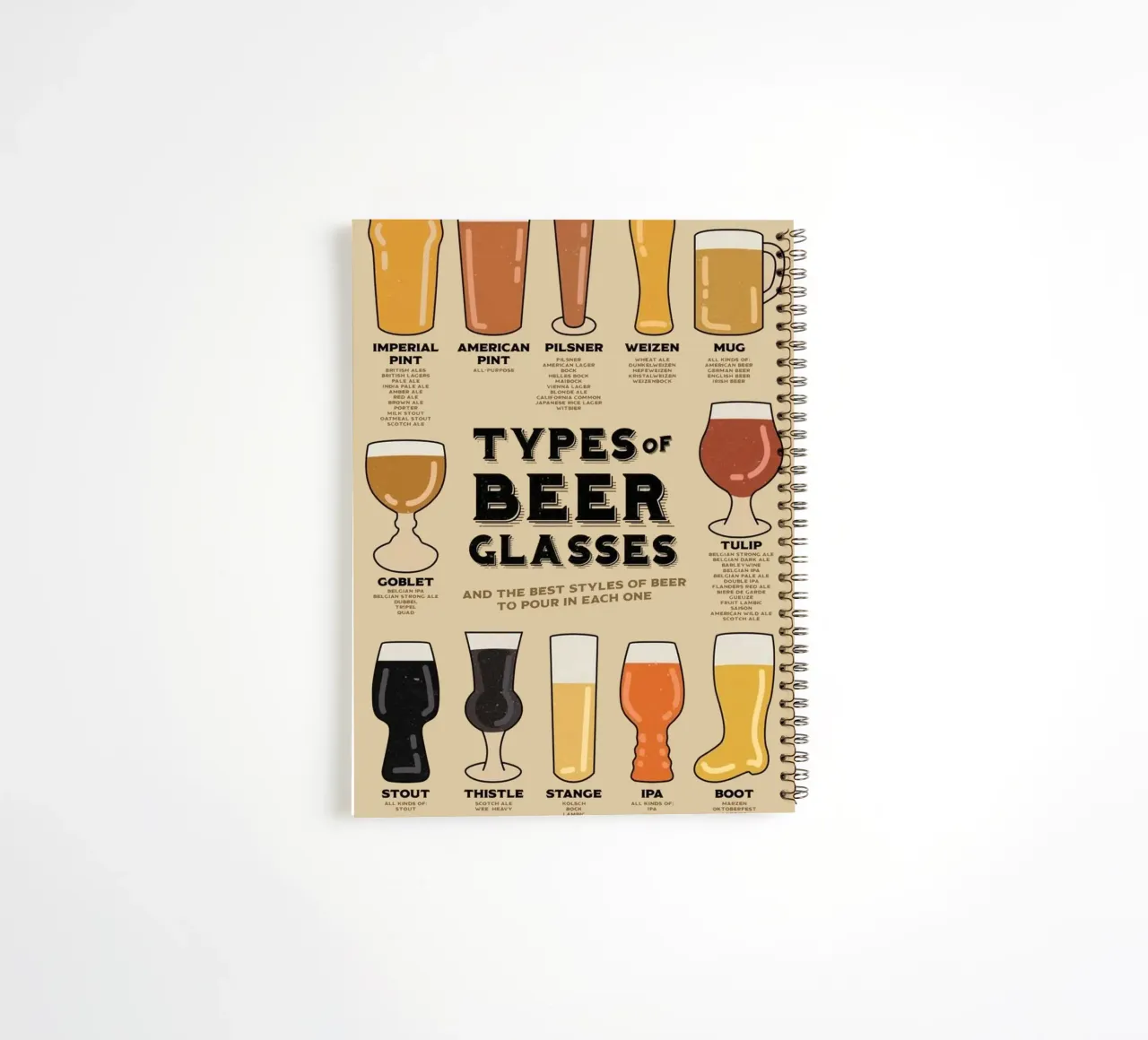 types of beer glasses spiral notebook by Danielshop