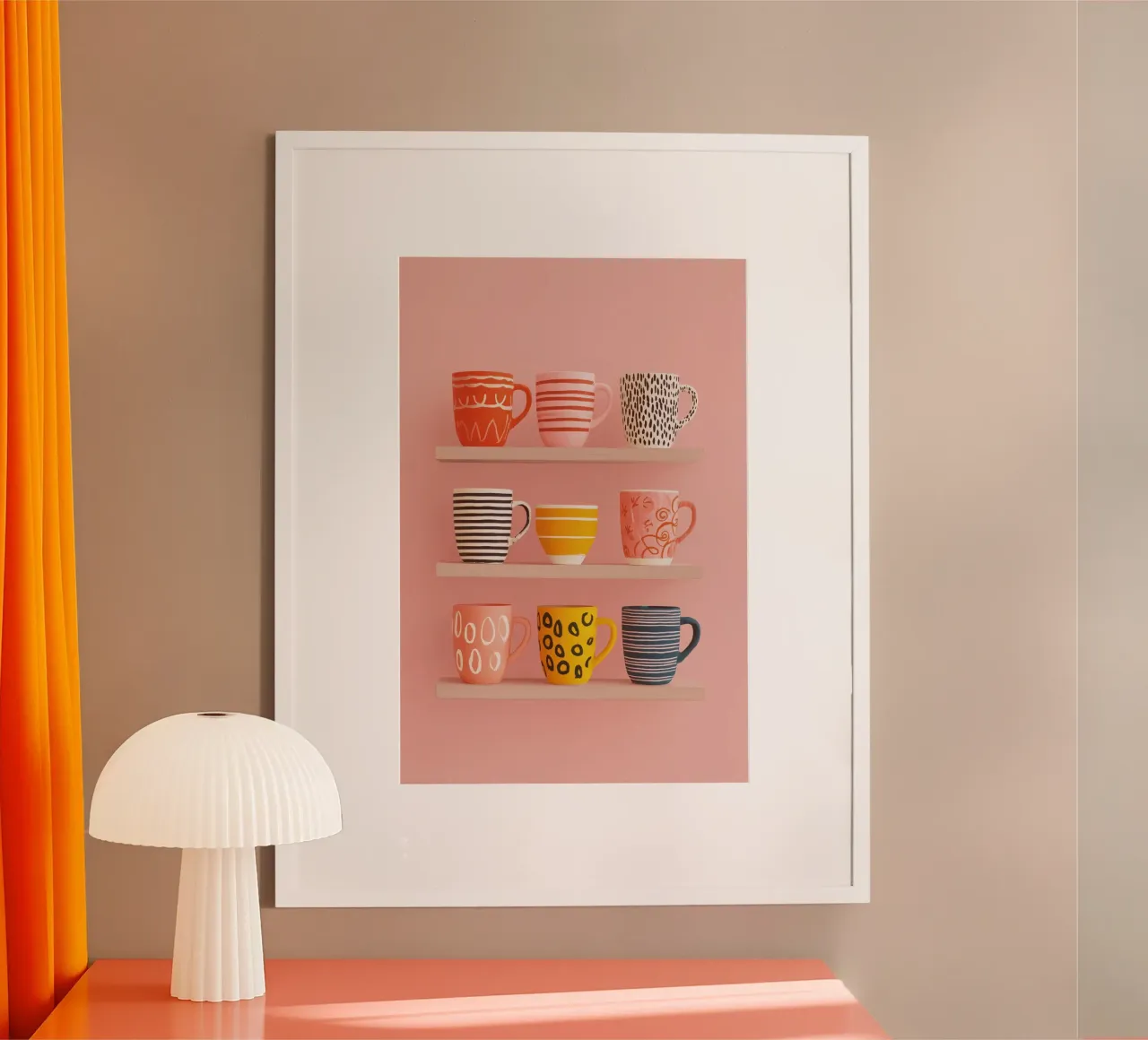 Mensola da cucina con tazze da caffè decorative poster con telaio in legno da Autofocus