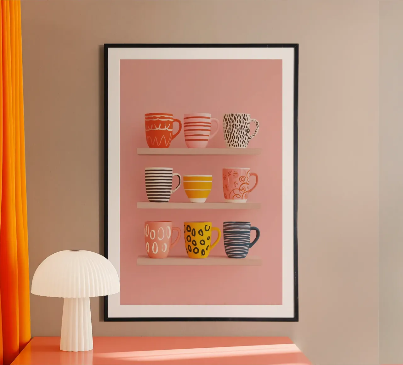 Mensola da cucina con tazze da caffè decorative poster con telaio in legno da Autofocus