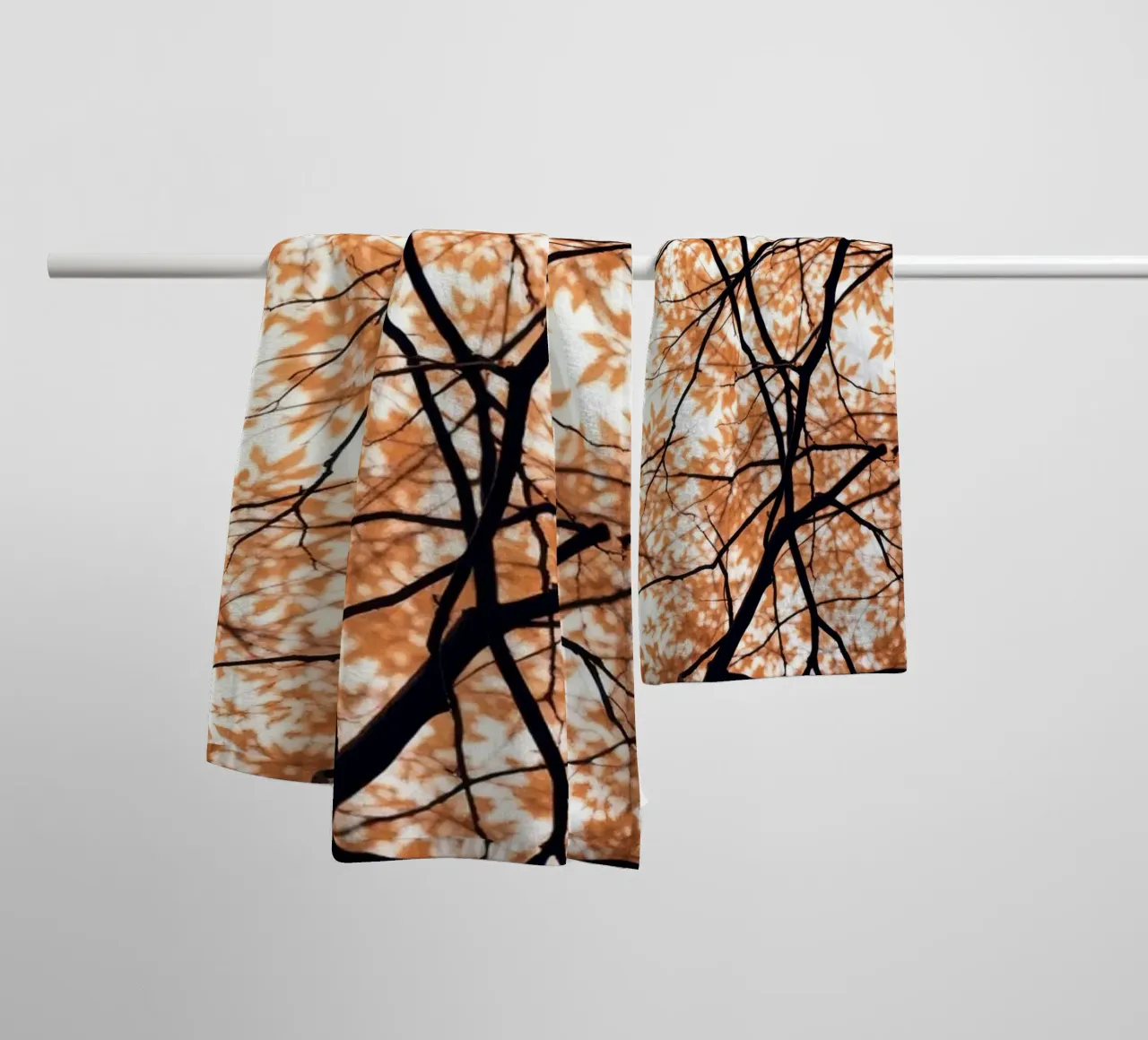 abstract beauty with orange leaves and intertwined branches towel by DesignDoodle