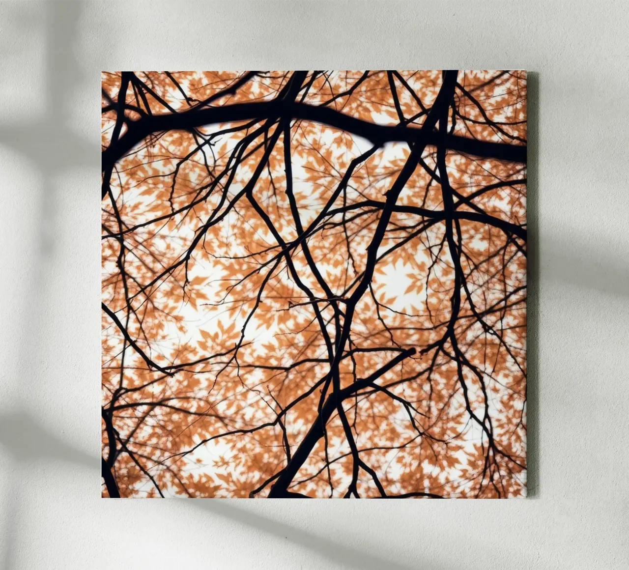 abstract beauty with orange leaves and intertwined branches canvas with Floater frame by DesignDoodle