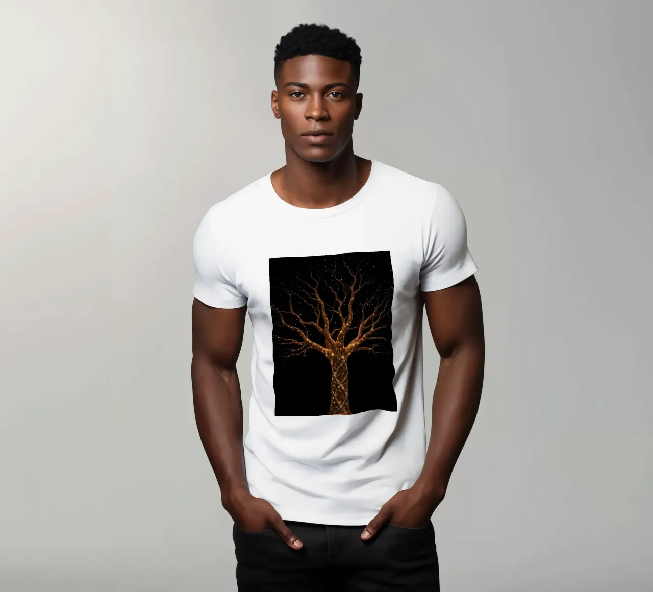 Einzigartiges abstraktes Baumdesign, beleuchtet von funkelnden Lichtern T-Shirt von DesignDoodle