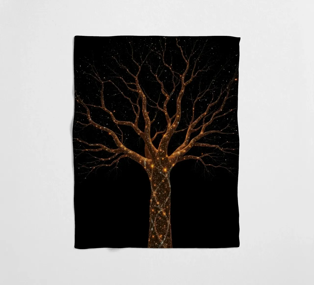 Unique abstract tree design illuminated by sparkling lights fleece blanket by DesignDoodle