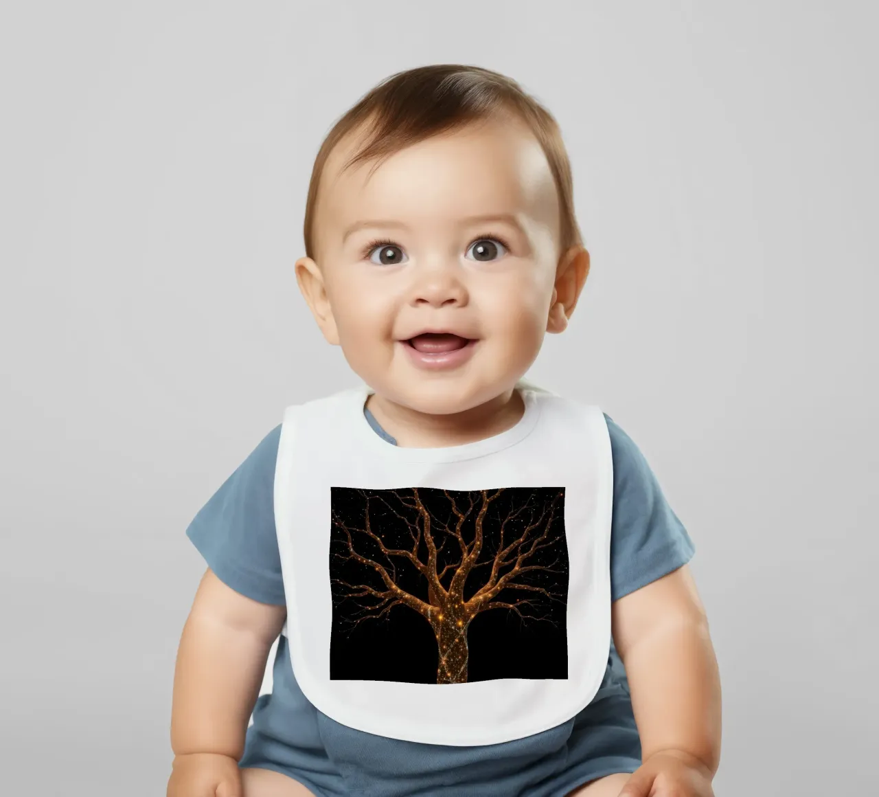 Unique abstract tree design illuminated by sparkling lights baby bib by DesignDoodle