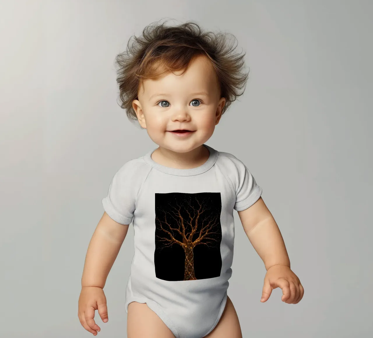 Unico disegno astratto dell'albero illuminato da luci scintillanti body neonato maniche corte da DesignDoodle