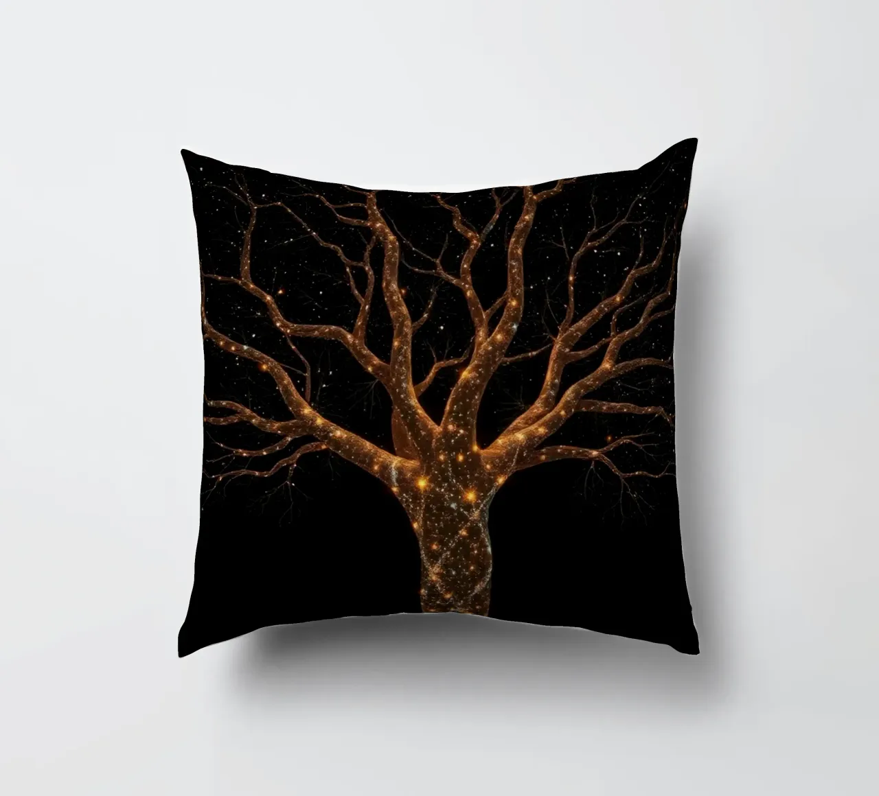 Unique abstract tree design illuminated by sparkling lights decorative cushion by DesignDoodle