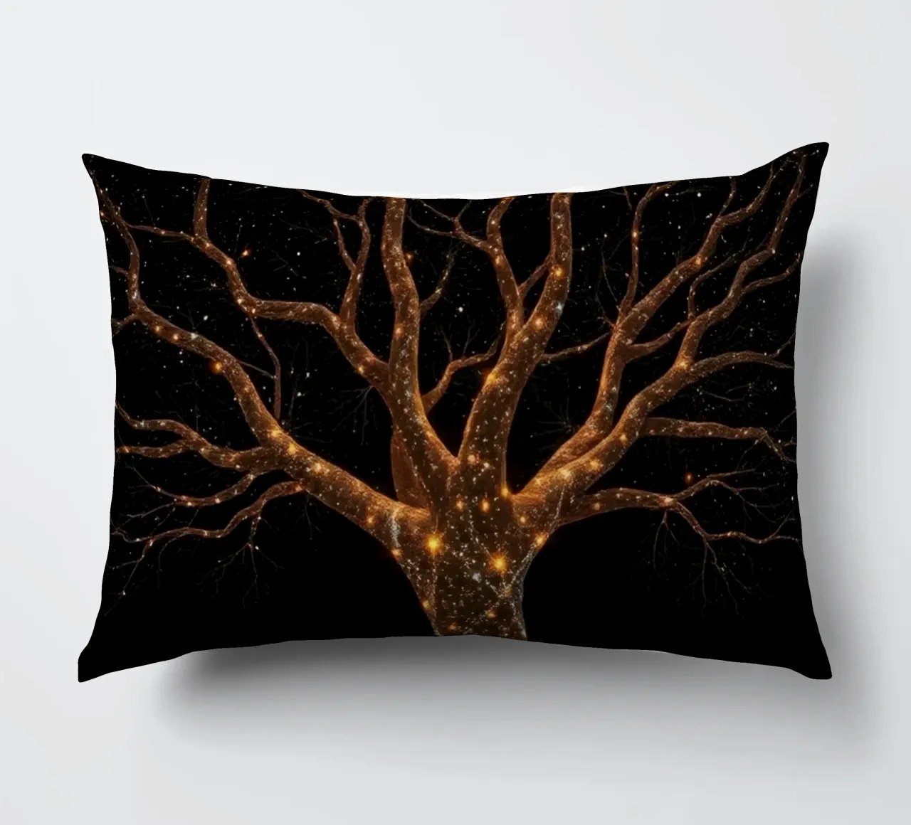 Unique abstract tree design illuminated by sparkling lights decorative cushion by DesignDoodle
