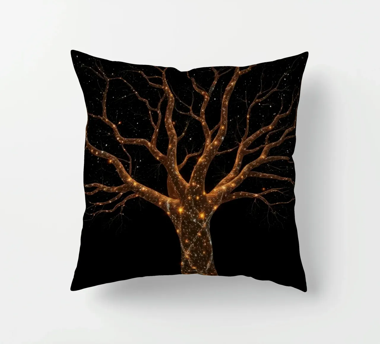 Unique abstract tree design illuminated by sparkling lights decorative cushion by DesignDoodle