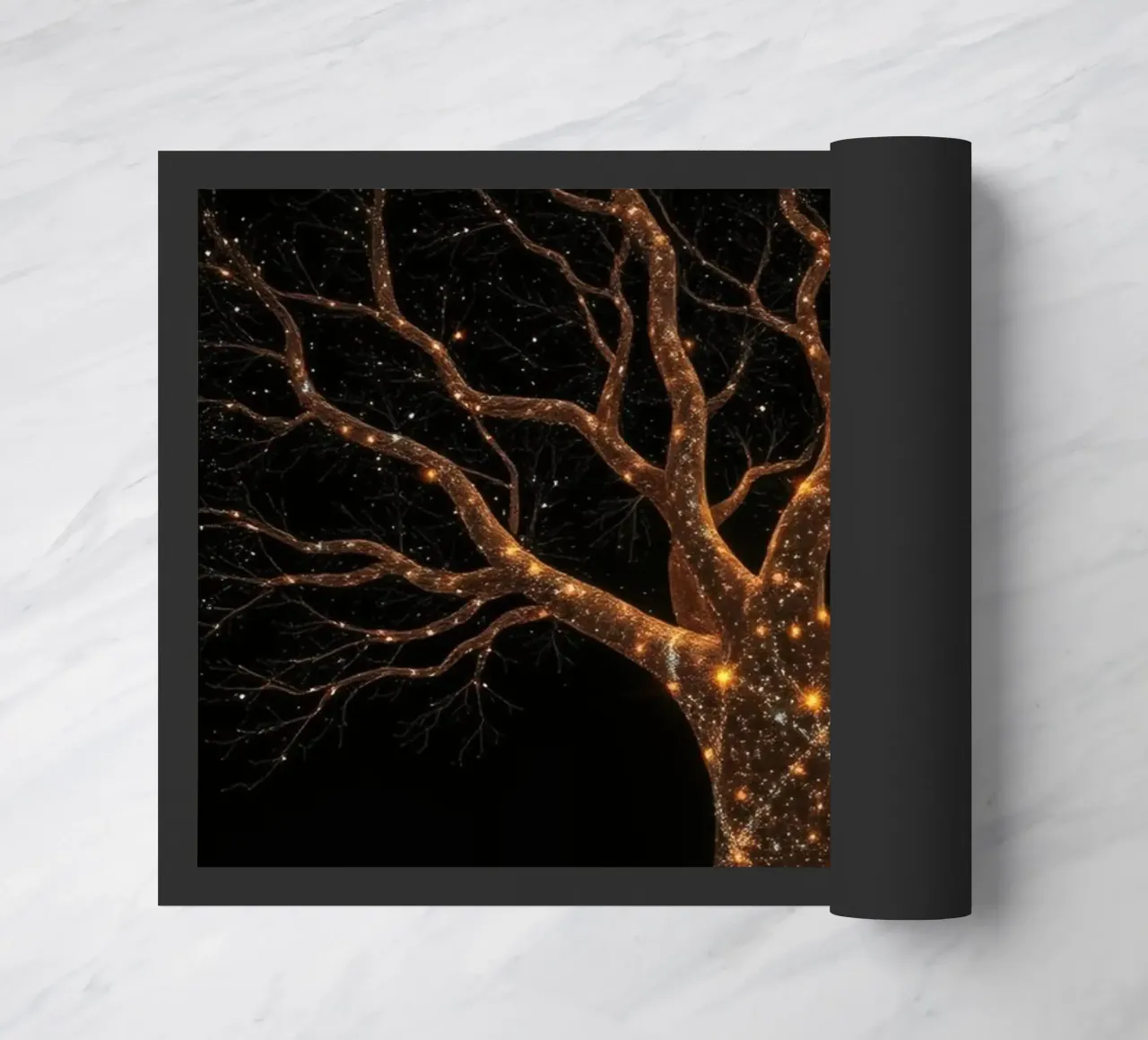 Unique abstract tree design illuminated by sparkling lights doormat by DesignDoodle