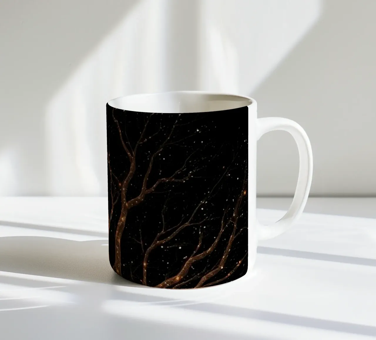 Unique abstract tree design illuminated by sparkling lights ceramic mug by DesignDoodle