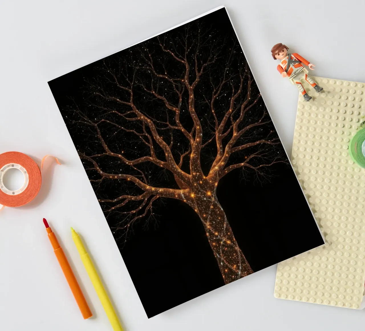 Unique abstract tree design illuminated by sparkling lights notebook by DesignDoodle