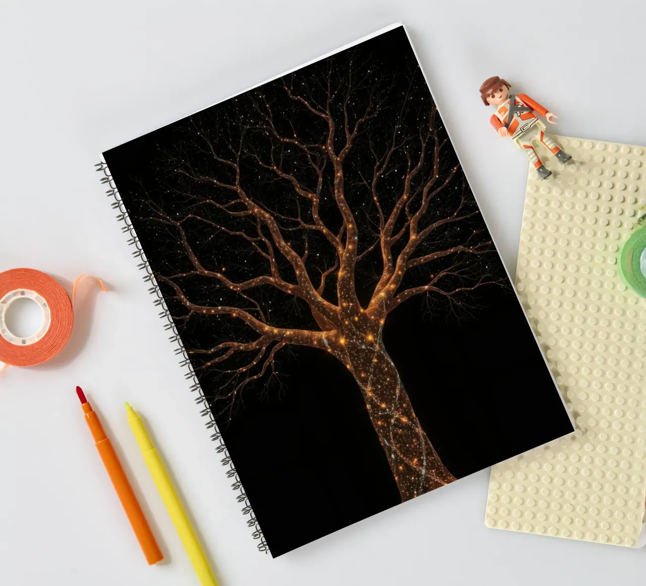 Unico disegno astratto dell'albero illuminato da luci scintillanti diario ad anelli da DesignDoodle