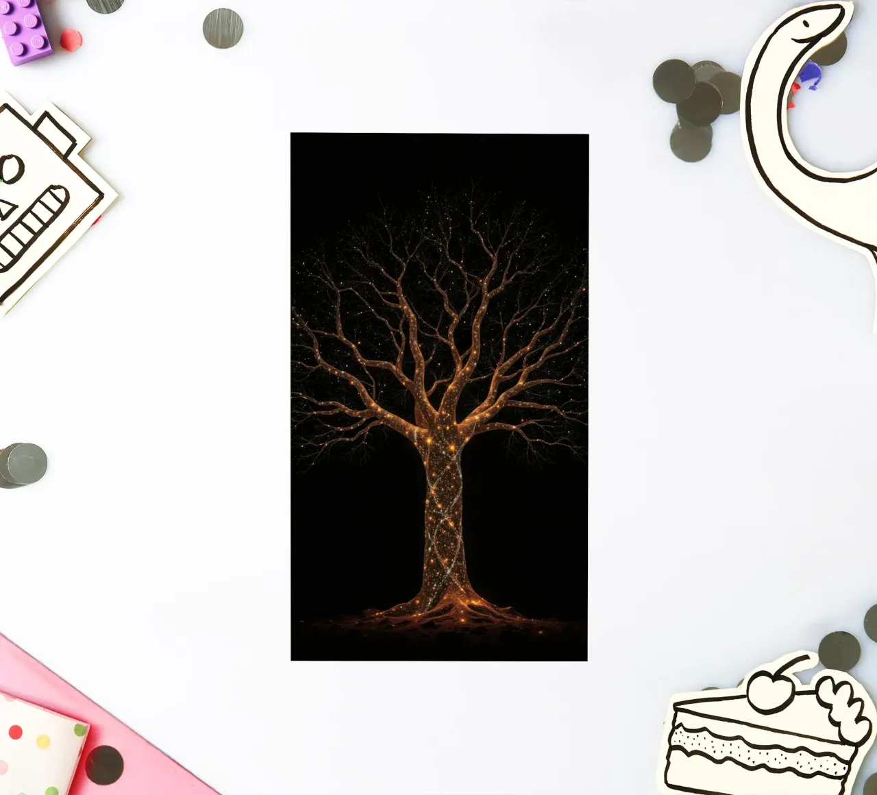 Unique abstract tree design illuminated by sparkling lights sticker by DesignDoodle