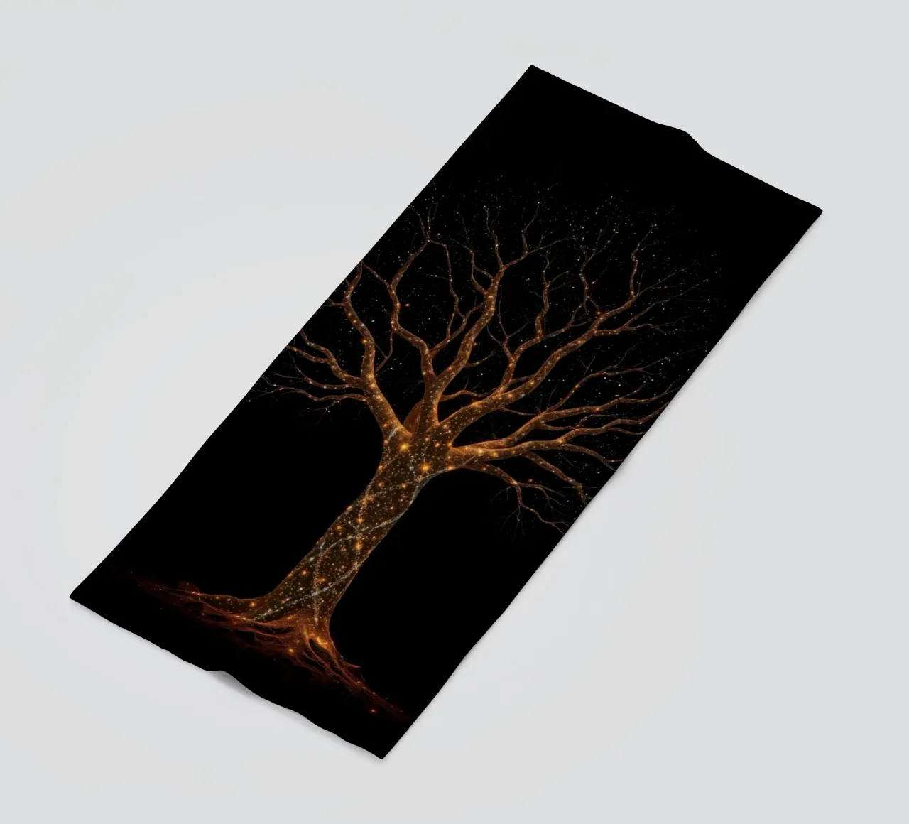 Unique abstract tree design illuminated by sparkling lights beach towel by DesignDoodle