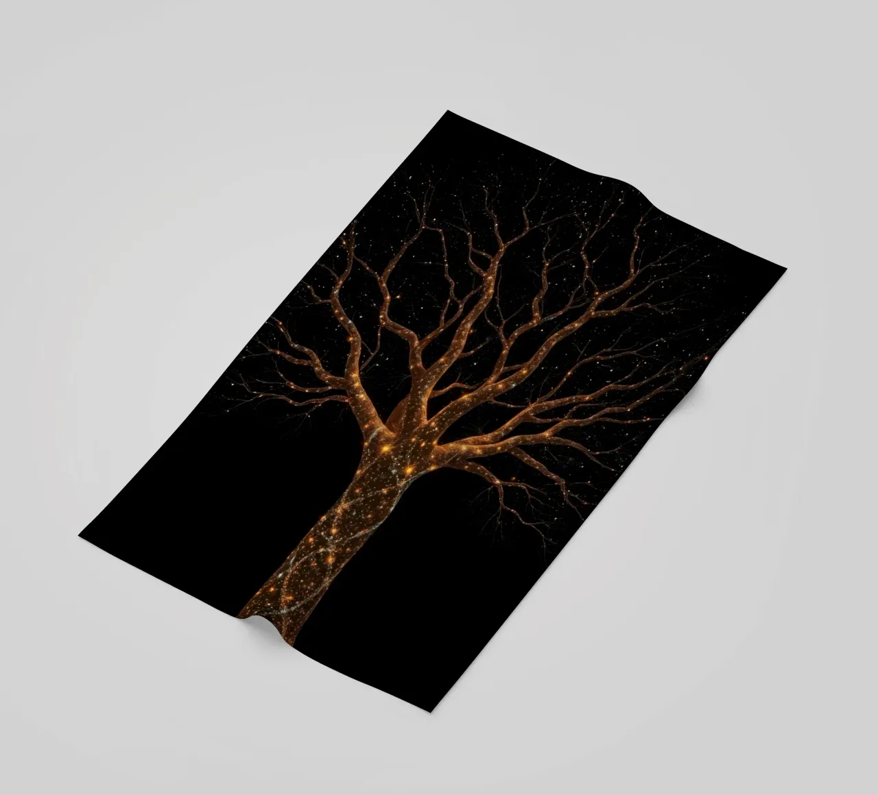 Unique abstract tree design illuminated by sparkling lights beach towel by DesignDoodle