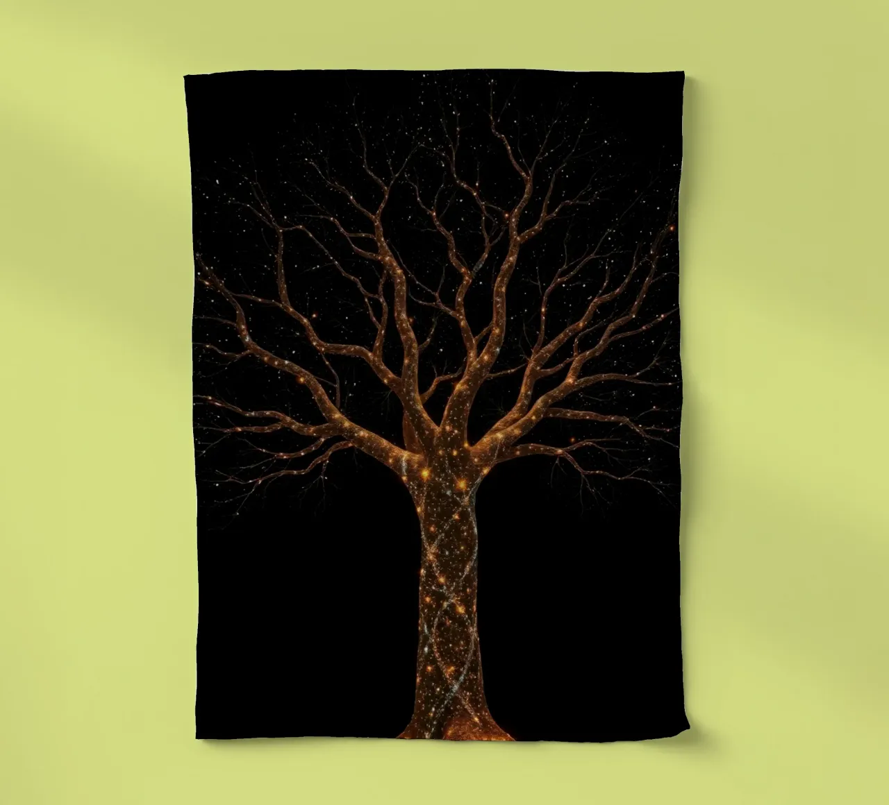 Unico disegno astratto dell'albero illuminato da luci scintillanti canovaccio da cucina da DesignDoodle
