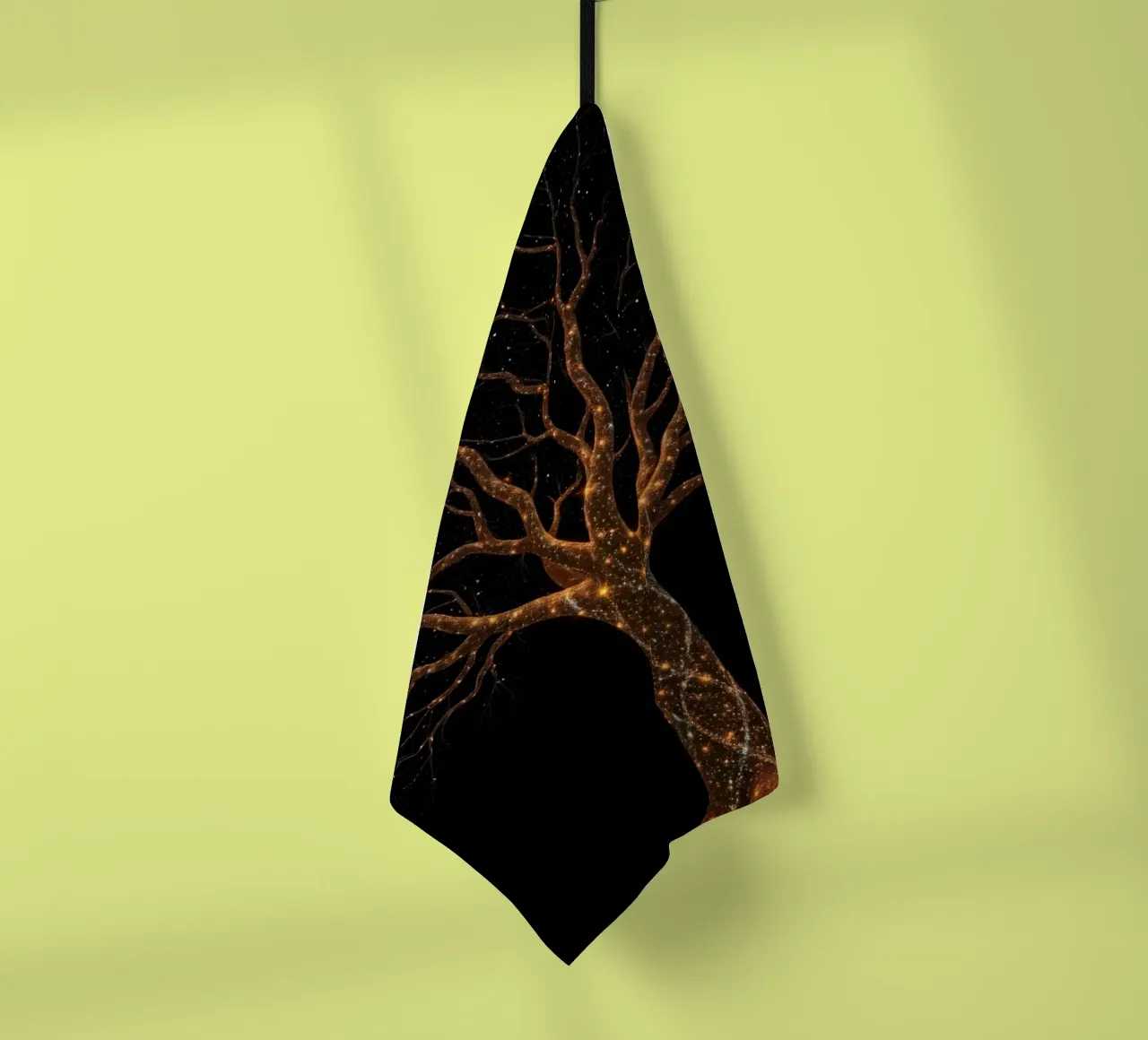 Unico disegno astratto dell'albero illuminato da luci scintillanti canovaccio da cucina da DesignDoodle