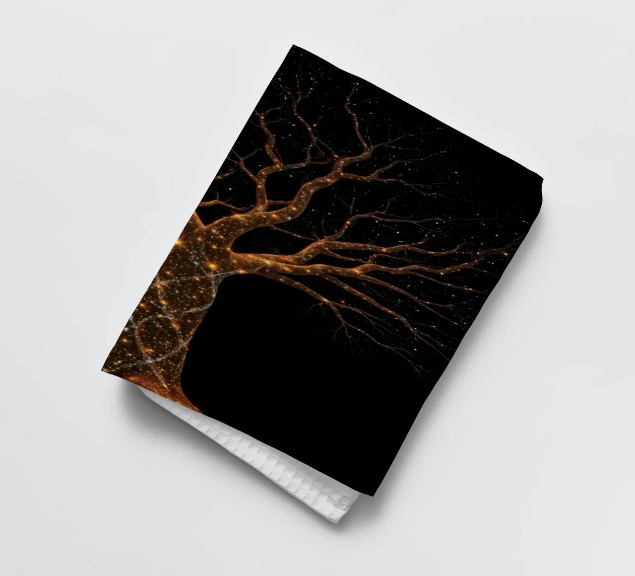 Unico disegno astratto dell'albero illuminato da luci scintillanti canovaccio da cucina da DesignDoodle