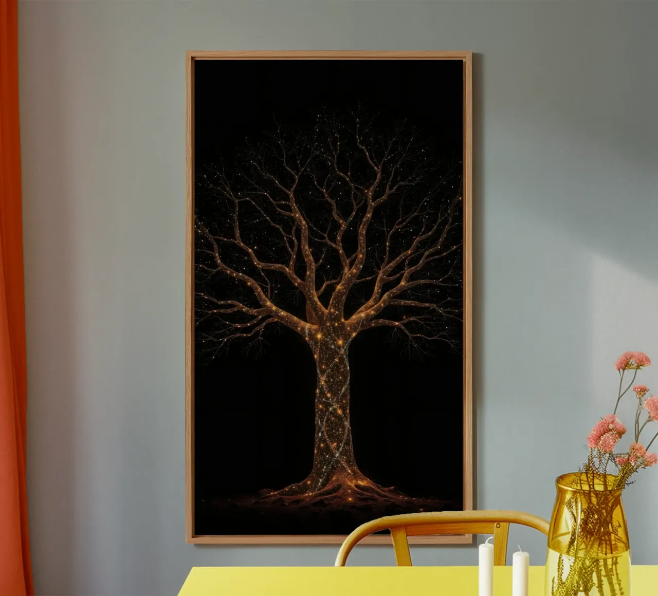 Arbre abstrait unique illuminé par des lumières scintillantes alu dibond de DesignDoodle