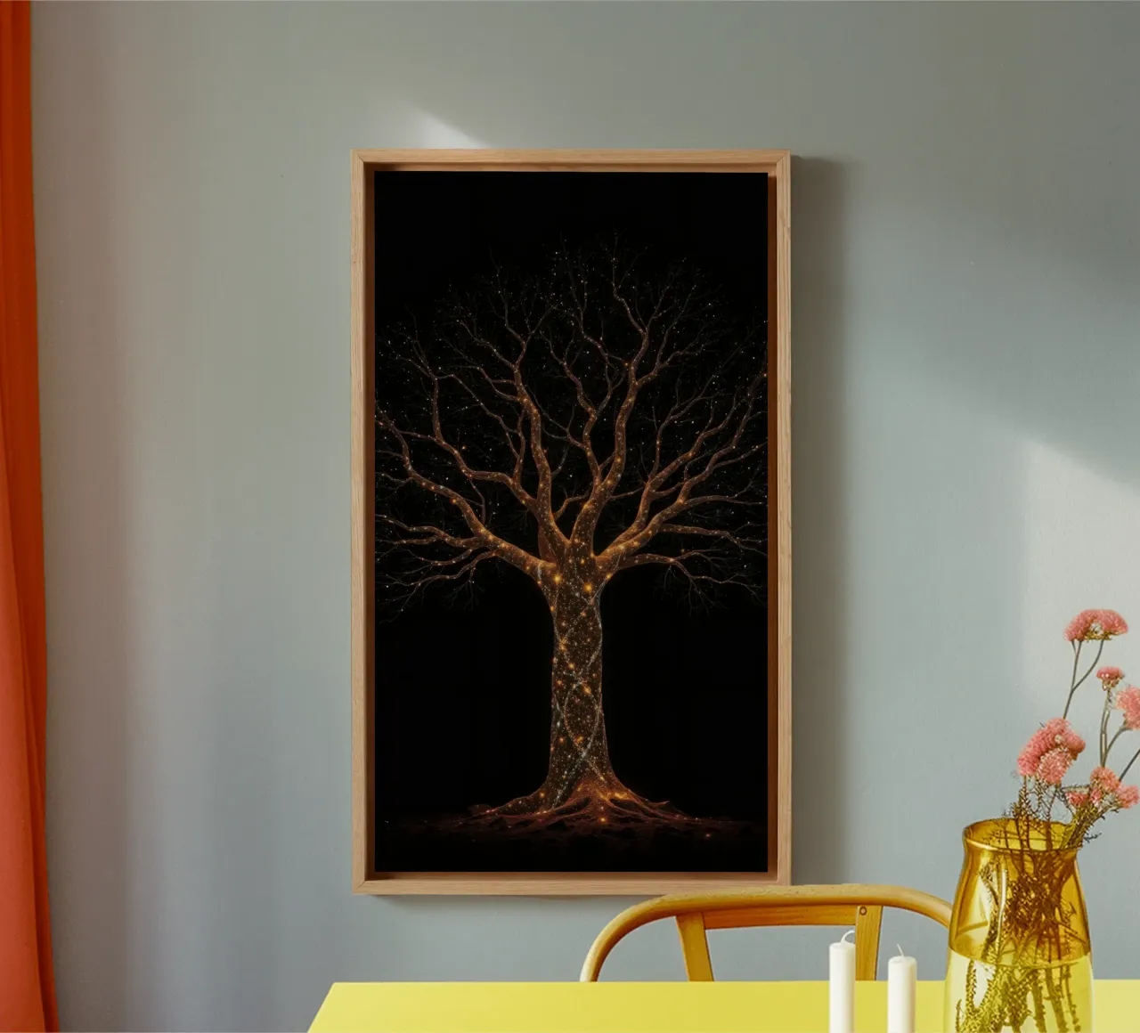 Einzigartiges abstraktes Baumdesign, beleuchtet von funkelnden Lichtern Leinwand von DesignDoodle