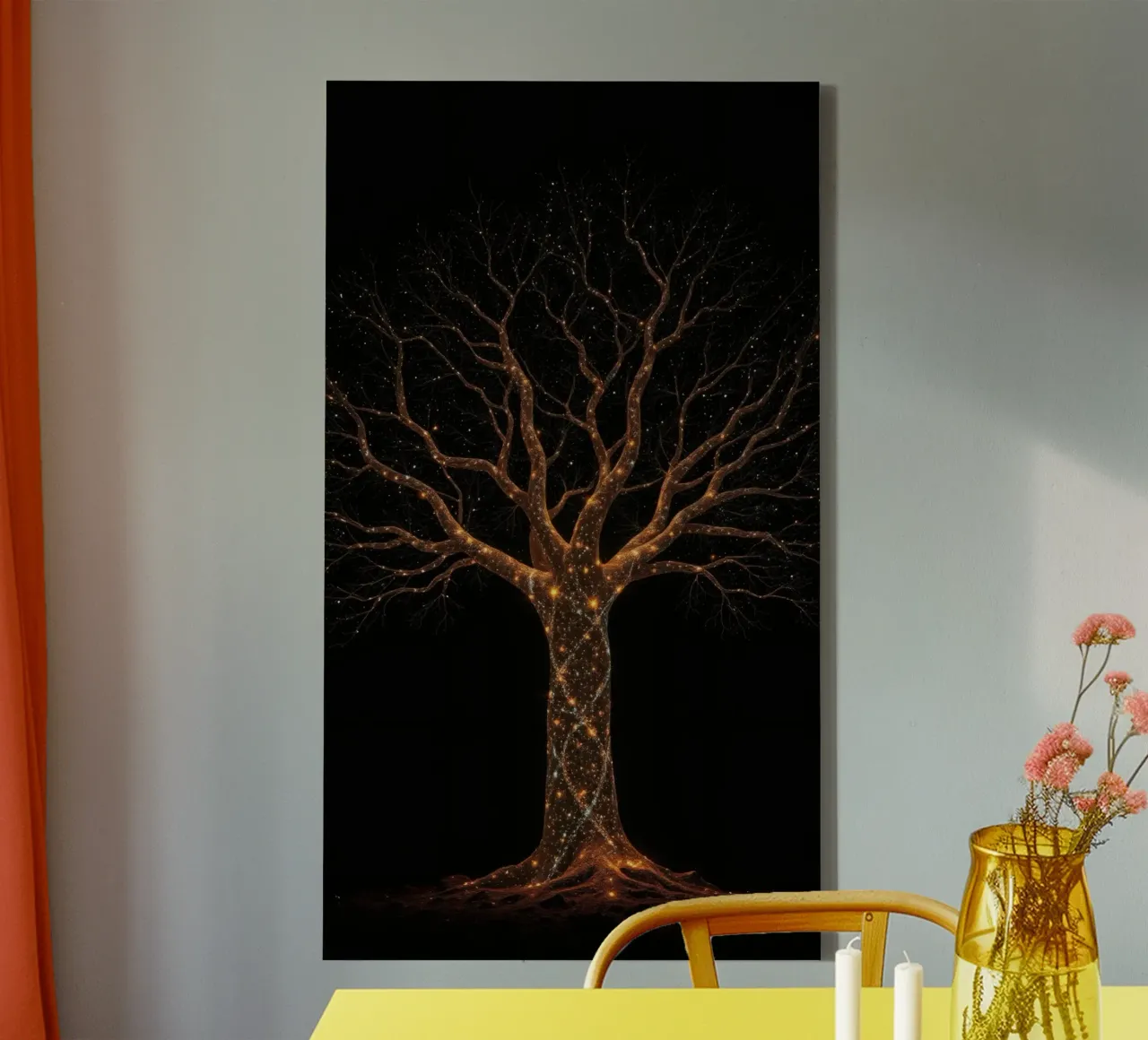 Einzigartiges abstraktes Baumdesign, beleuchtet von funkelnden Lichtern Leinwand von DesignDoodle