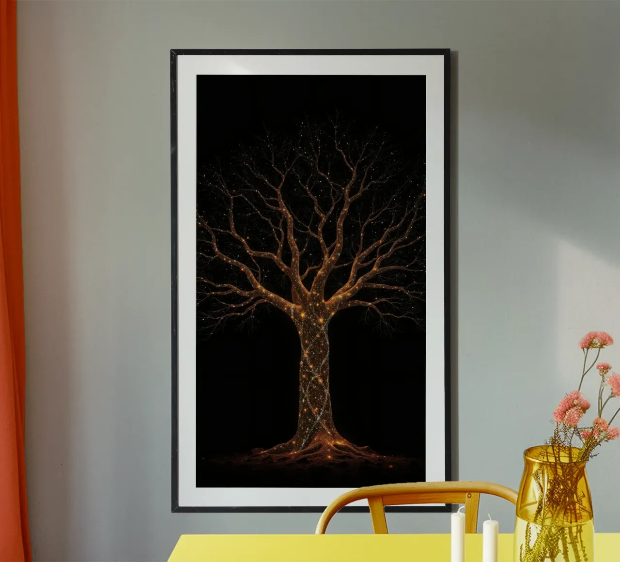 Unique abstract tree design illuminated by sparkling lights hahnemühle by DesignDoodle
