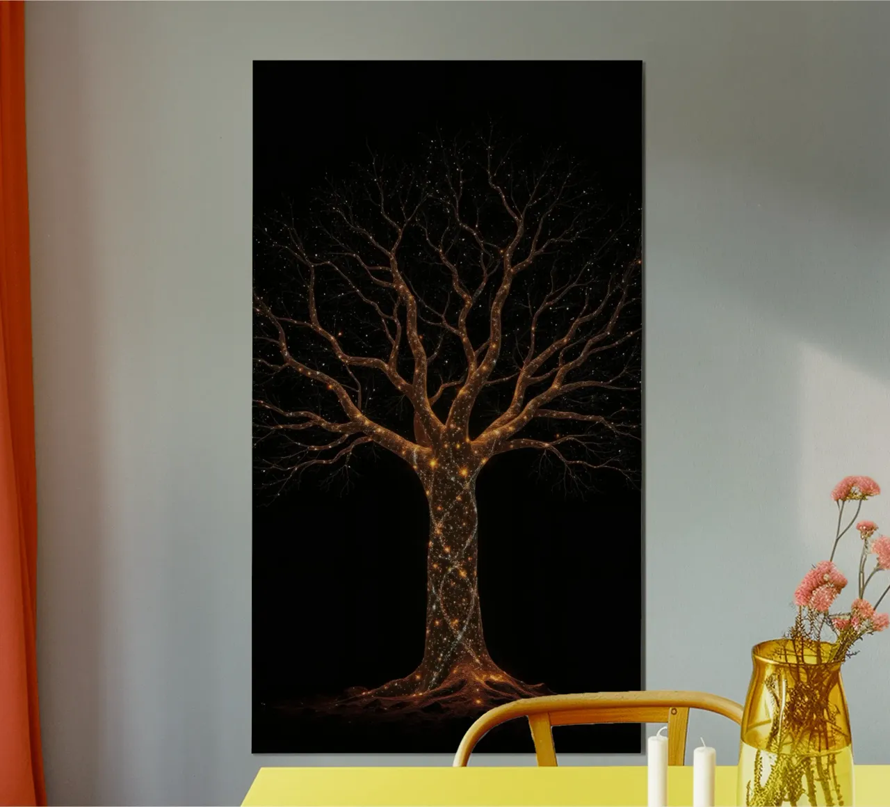 Einzigartiges abstraktes Baumdesign, beleuchtet von funkelnden Lichtern Hahnemühle von DesignDoodle