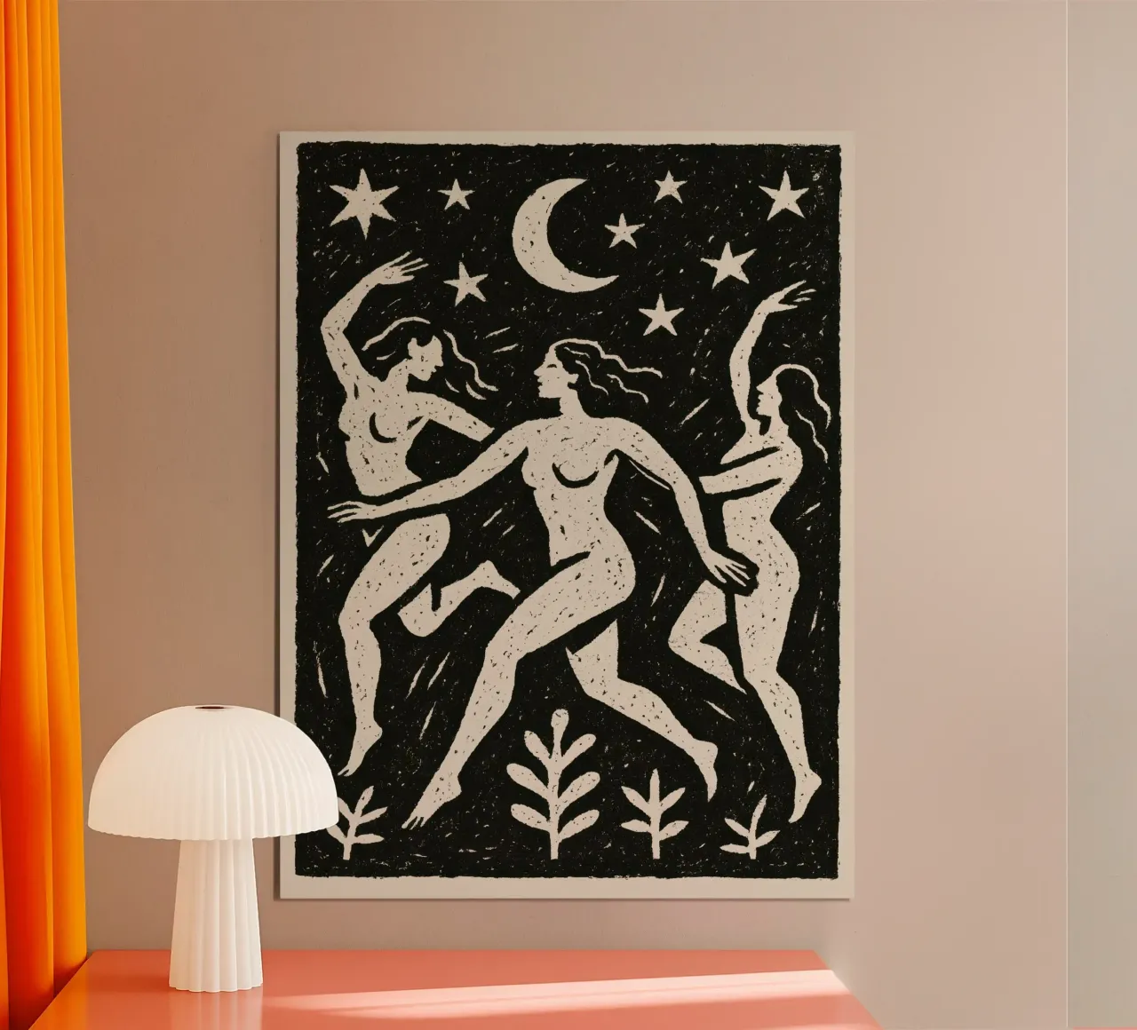 Moon Sisters poster con telaio in legno da treechild