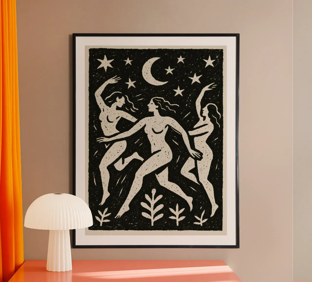 Moon Sisters poster con telaio in legno da treechild