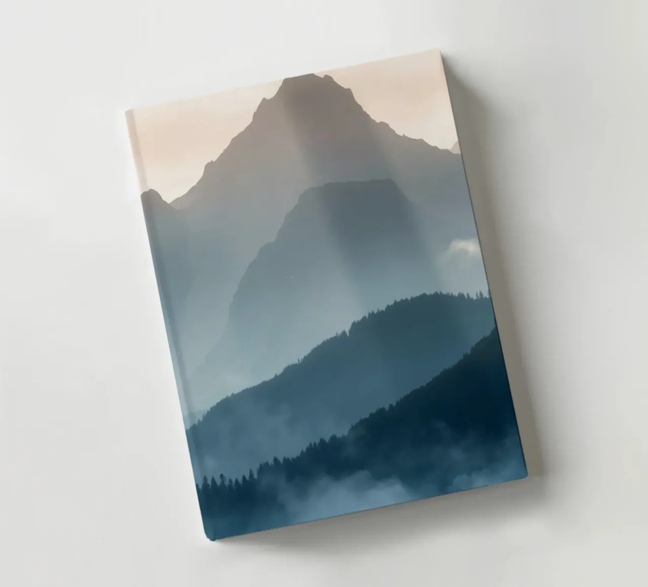 Beautiful mountain landscape with soft fog and gentle light notebook by DesignDoodle