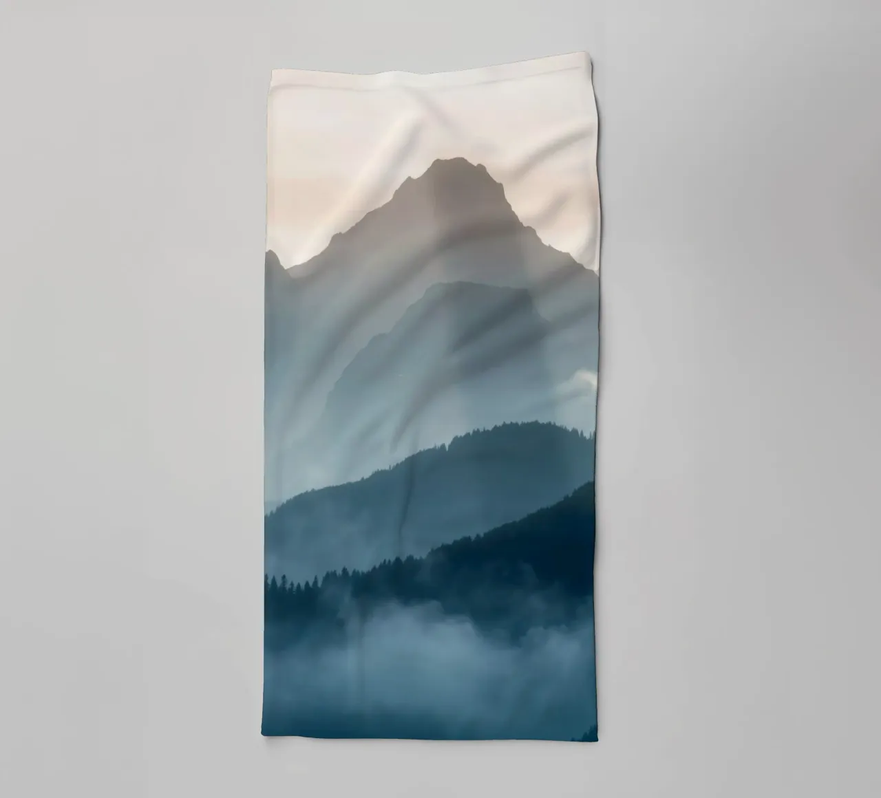 Beautiful mountain landscape with soft fog and gentle light towel by DesignDoodle