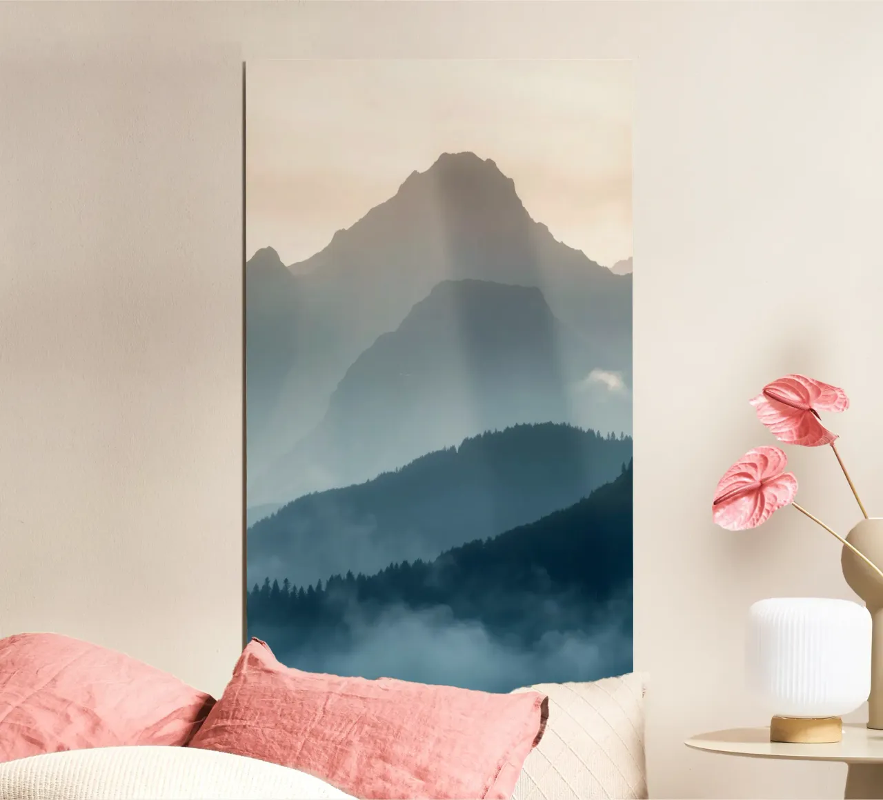 Magnifique paysage de montagne avec un léger brouillard et une lumière douce hahnemühle de DesignDoodle