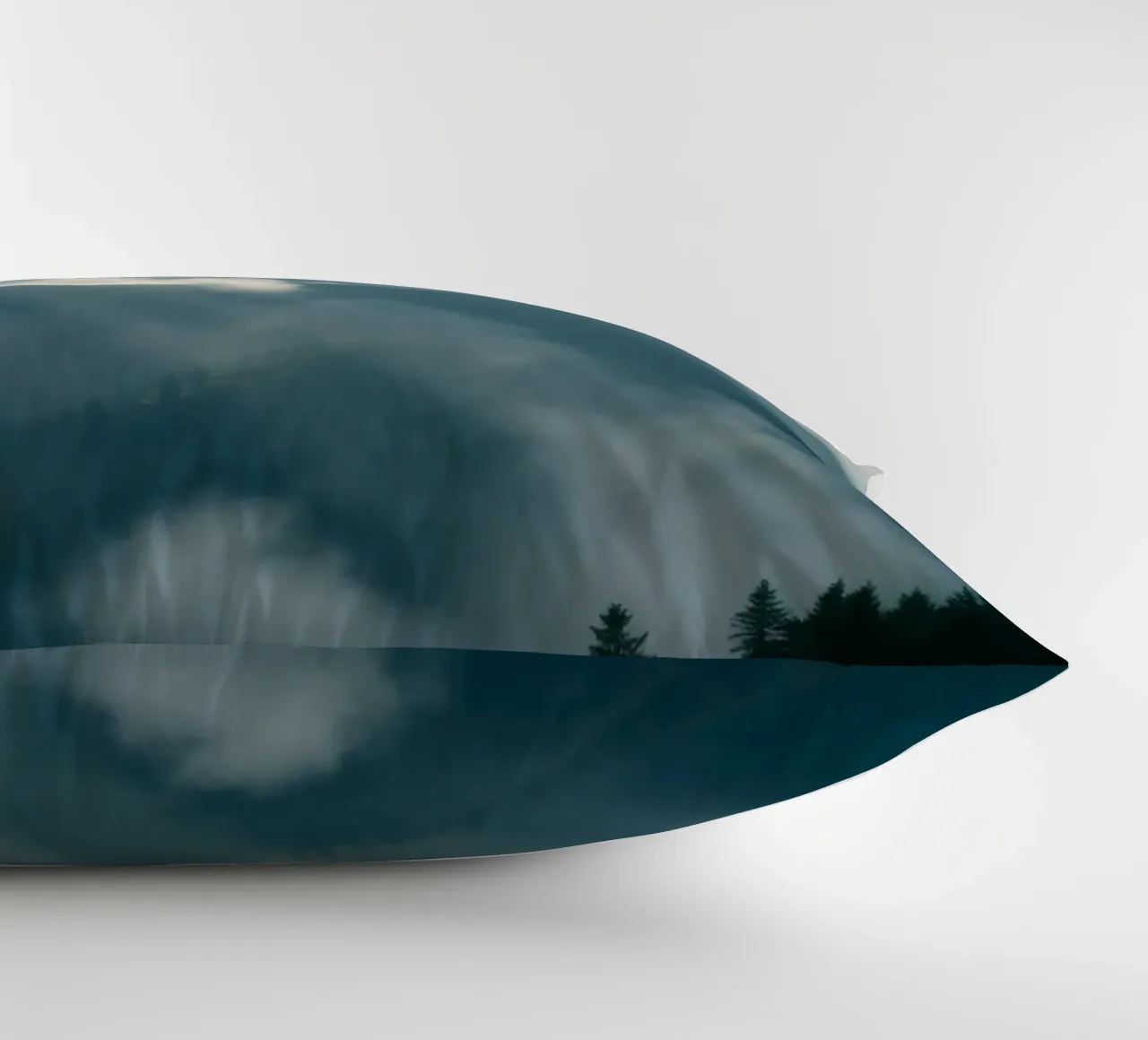 Mountain landscape with mist and clouds creating a serene decorative cushion by DesignDoodle