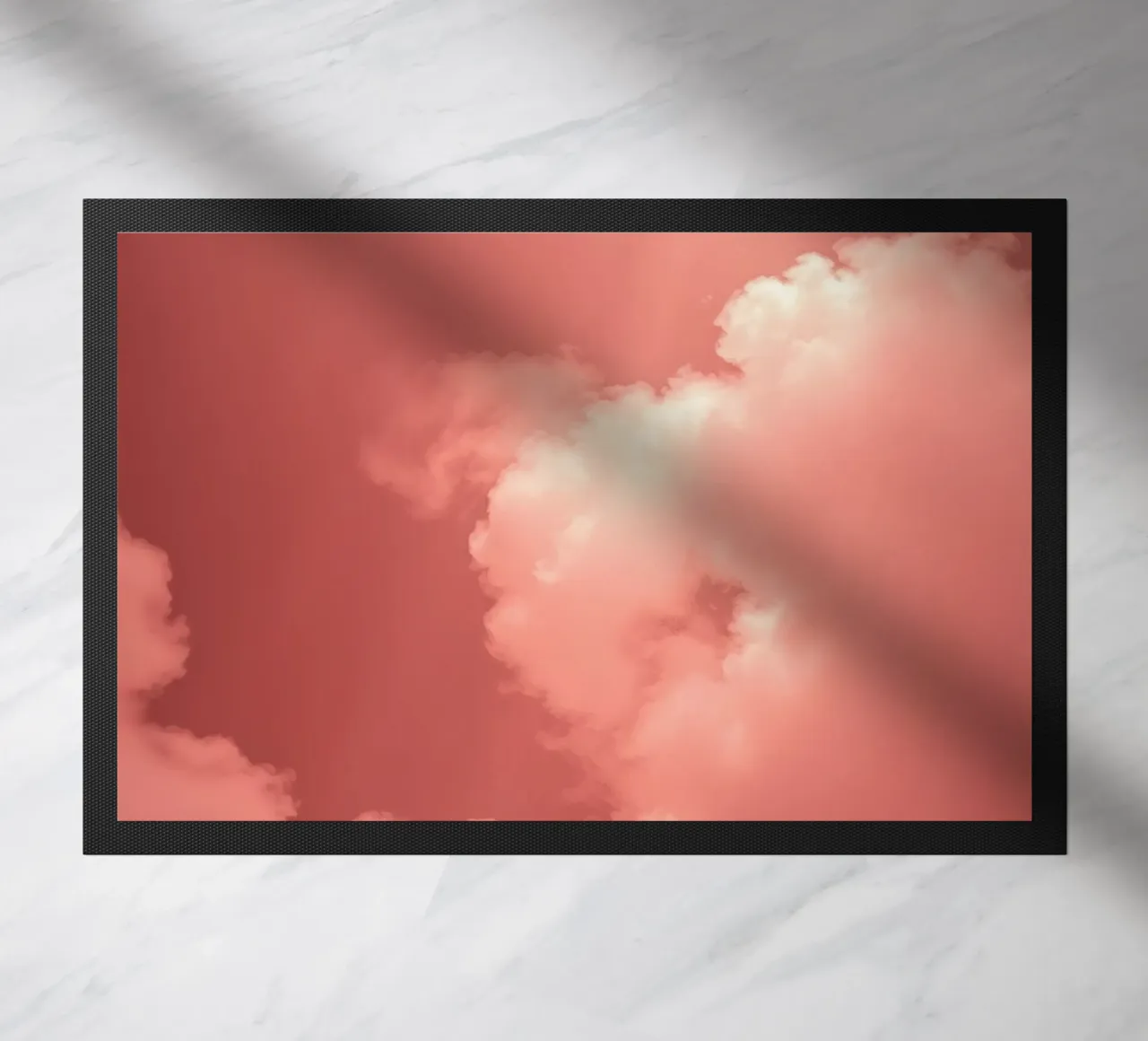 Soothing pink abstract cloud pattern calming doormat by DesignDoodle